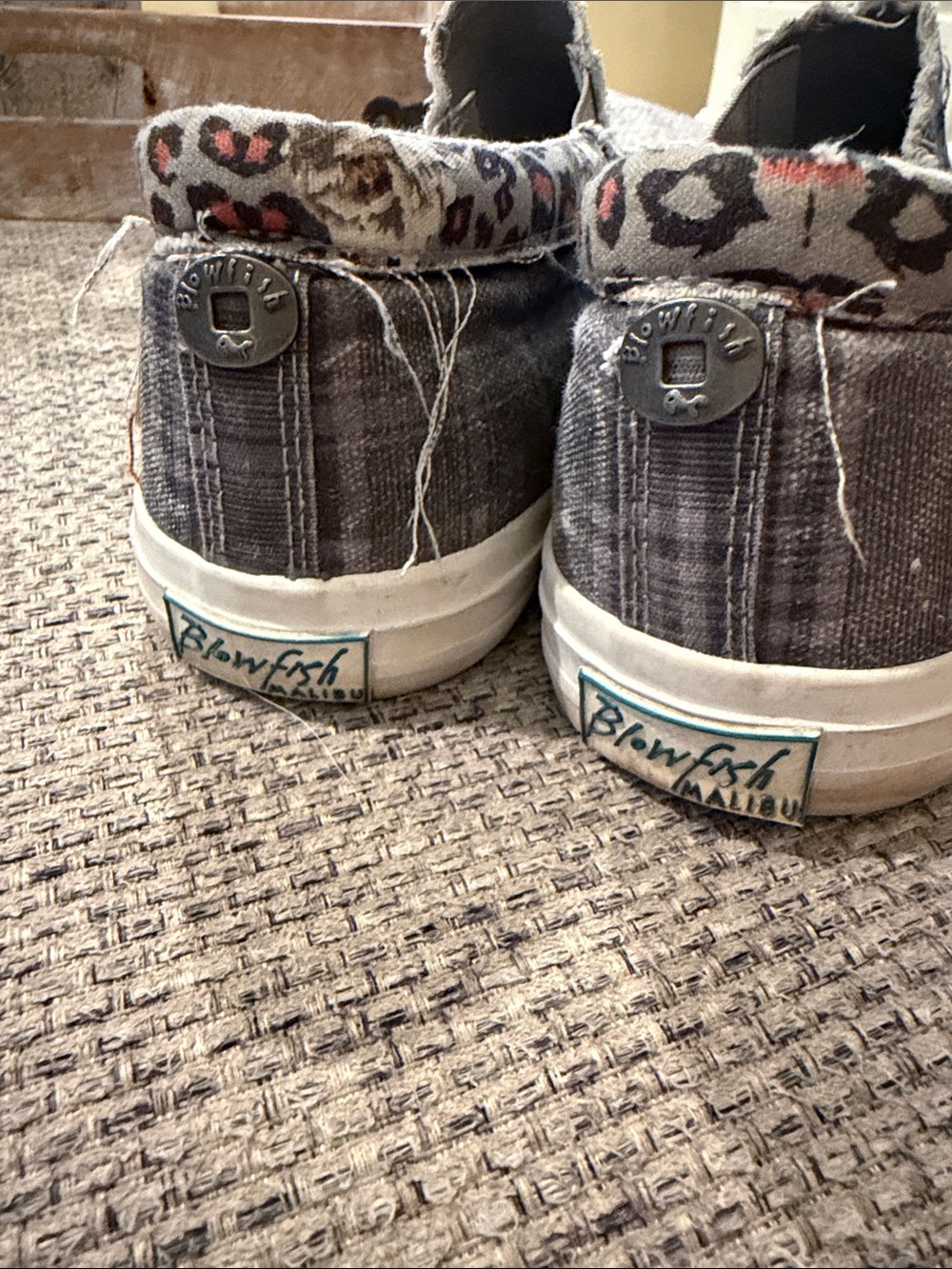 Slip-On Leopard-Accent Canvas Sneakers in Gray and Coral - Picture 2 of 2